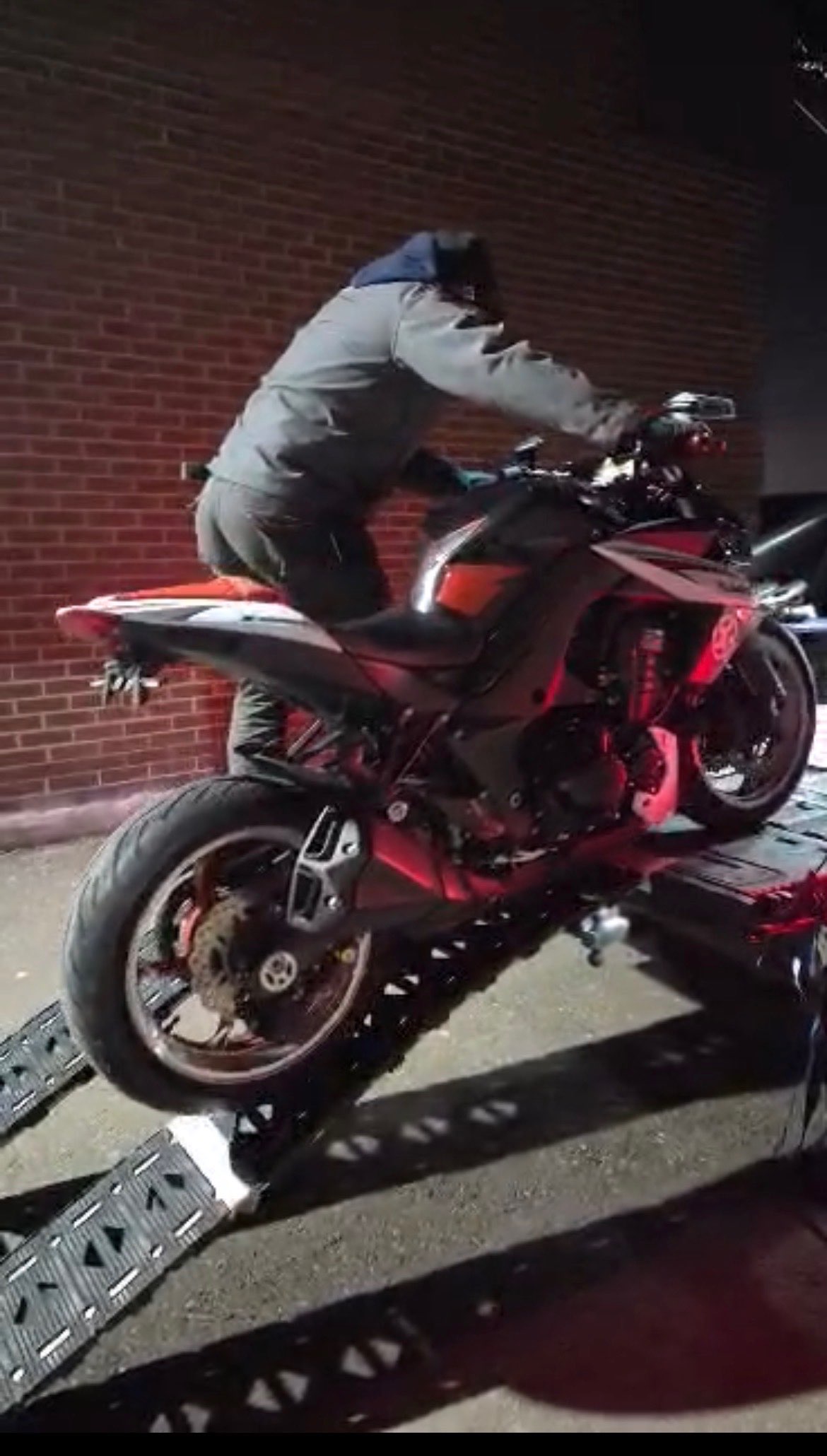 Sport bike on trailer ramp
