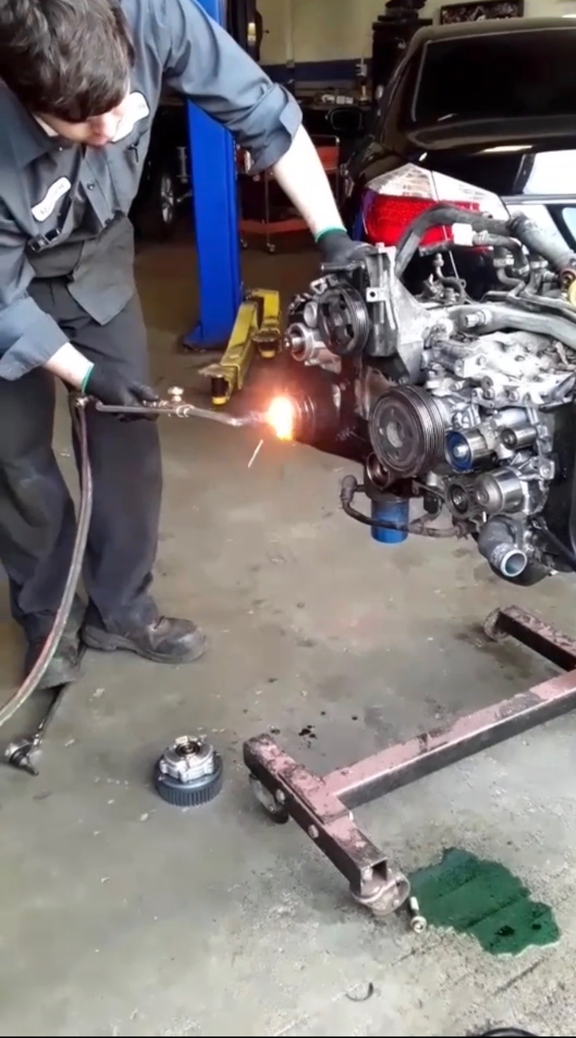 Torch work on engine block